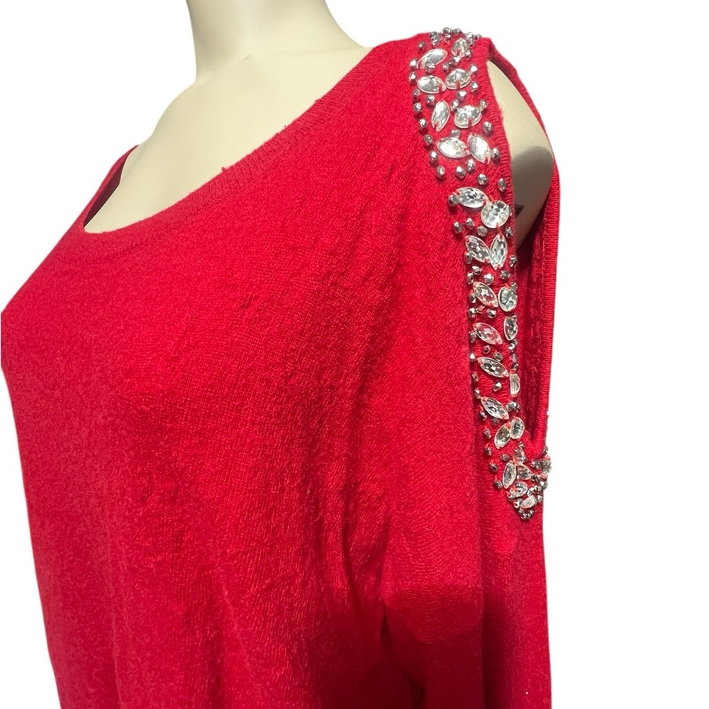INC International Concepts Red Embellished Off-Shoulder Sweater - Picture 4 of 12